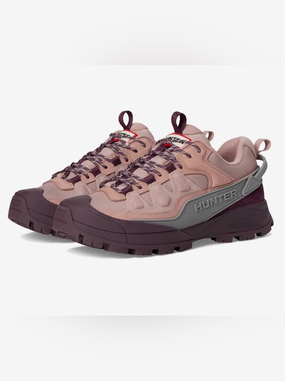 Hunter Nicia Waterproof Two-Tone Trail Sneakers in Mauve & Burgundy